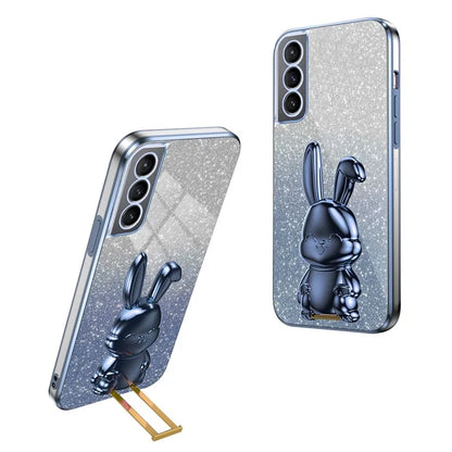 For Samsung Galaxy S21 FE 5G Cell Phone Case Glitter Cartoon Rabbit Cover with Kickstand