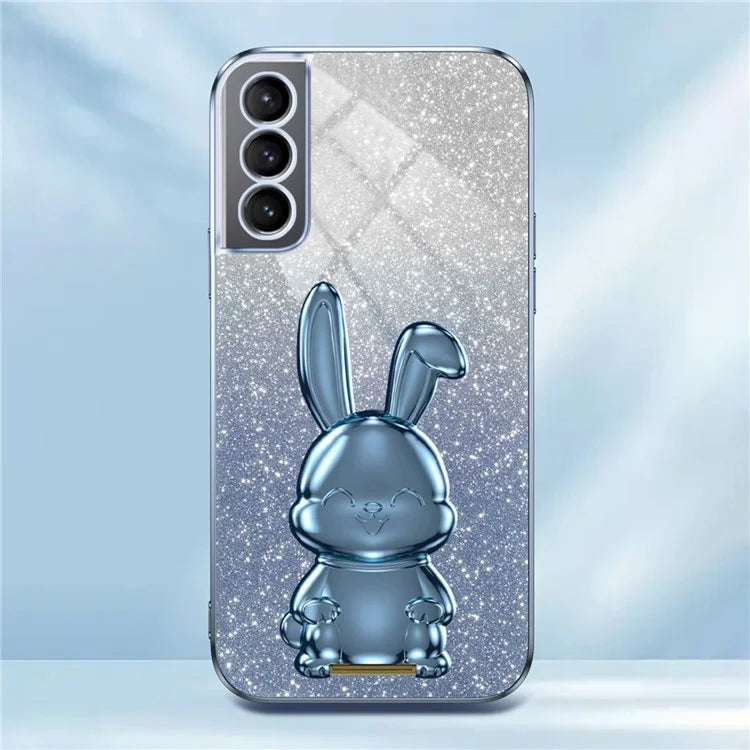 For Samsung Galaxy S21 FE 5G Cell Phone Case Glitter Cartoon Rabbit Cover with Kickstand