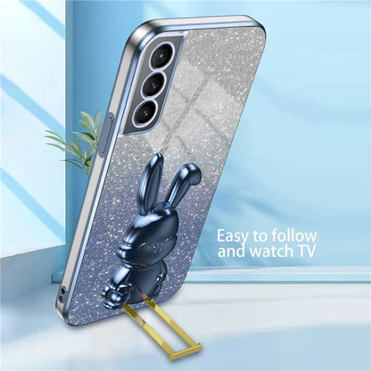 For Samsung Galaxy S21 FE 5G Cell Phone Case Glitter Cartoon Rabbit Cover with Kickstand