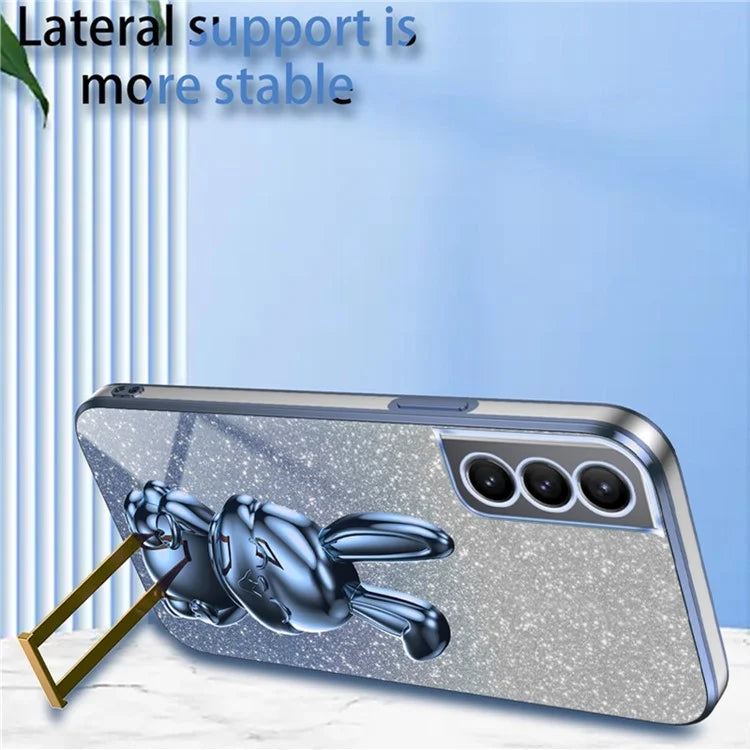 For Samsung Galaxy S21 FE 5G Cell Phone Case Glitter Cartoon Rabbit Cover with Kickstand