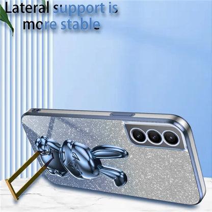 For Samsung Galaxy S21 FE 5G Cell Phone Case Glitter Cartoon Rabbit Cover with Kickstand