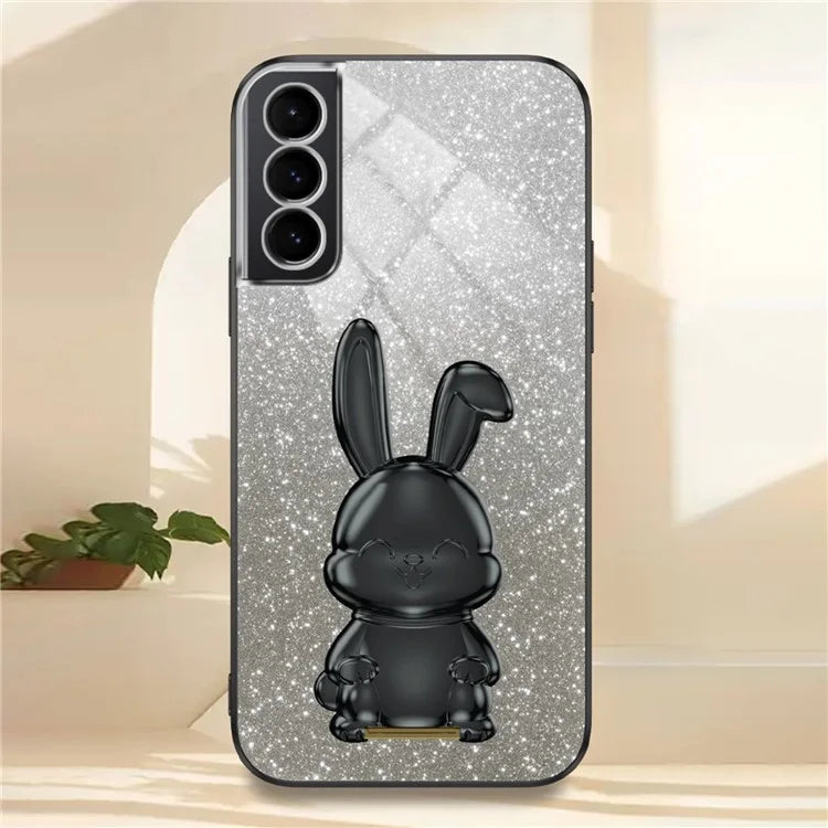 For Samsung Galaxy S21 FE 5G Cell Phone Case Glitter Cartoon Rabbit Cover with Kickstand