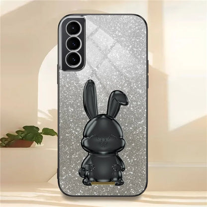 For Samsung Galaxy S21 FE 5G Cell Phone Case Glitter Cartoon Rabbit Cover with Kickstand