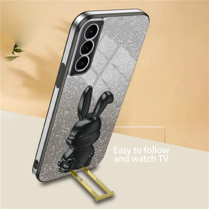 For Samsung Galaxy S21 FE 5G Cell Phone Case Glitter Cartoon Rabbit Cover with Kickstand