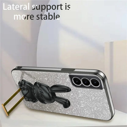 For Samsung Galaxy S21 FE 5G Cell Phone Case Glitter Cartoon Rabbit Cover with Kickstand