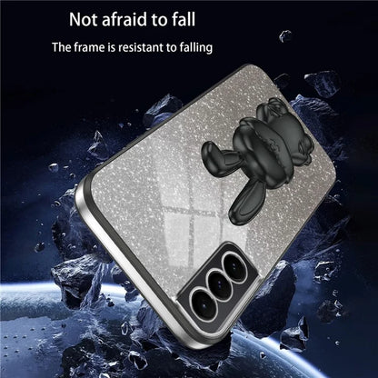 For Samsung Galaxy S21 FE 5G Cell Phone Case Glitter Cartoon Rabbit Cover with Kickstand