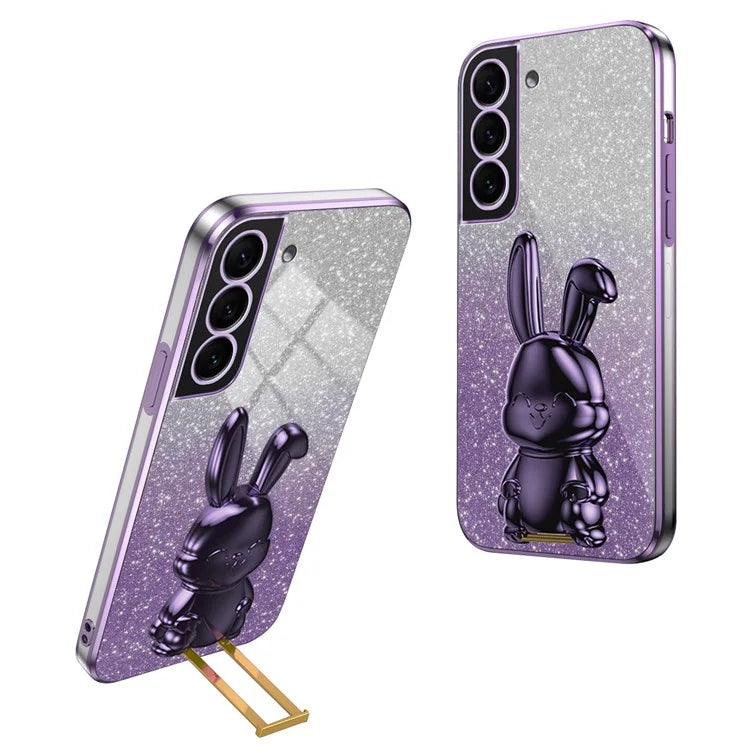 For Samsung Galaxy S22+ 5G Case Cartoon Rabbit Glitter Phone Cover with Support Kickstand