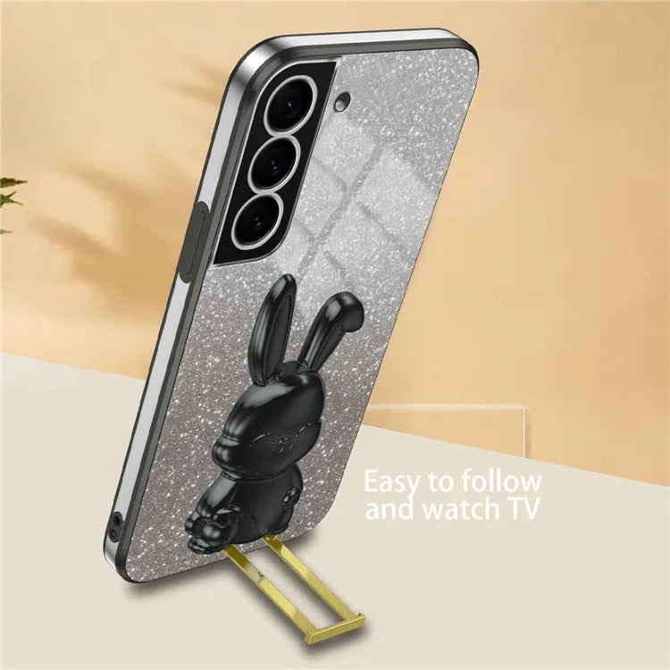 For Samsung Galaxy S22+ 5G Case Cartoon Rabbit Glitter Phone Cover with Support Kickstand