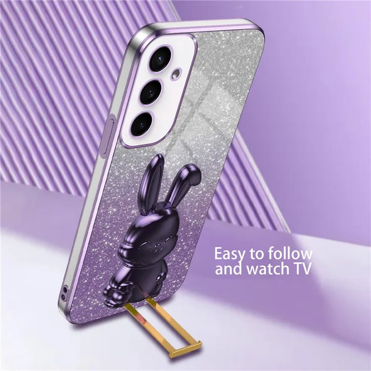 For Samsung Galaxy S23 FE Cell Phone Case Cute Rabbit Pull-out Kickstand Drop Resistant Cover