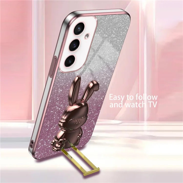For Samsung Galaxy S23 FE Cell Phone Case Cute Rabbit Pull-out Kickstand Drop Resistant Cover