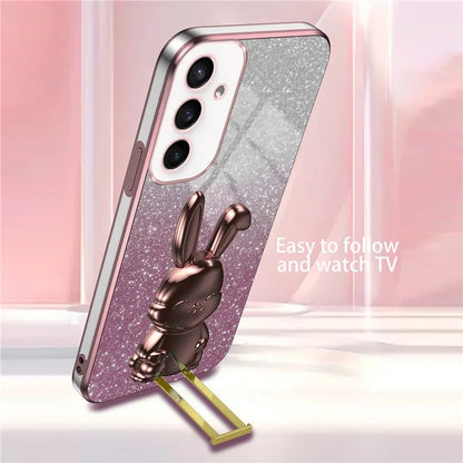 For Samsung Galaxy S23 FE Cell Phone Case Cute Rabbit Pull-out Kickstand Drop Resistant Cover