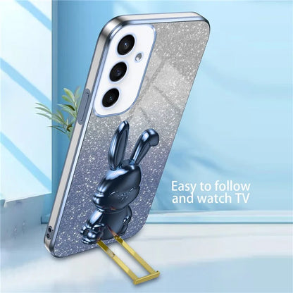 For Samsung Galaxy S23 FE Cell Phone Case Cute Rabbit Pull-out Kickstand Drop Resistant Cover