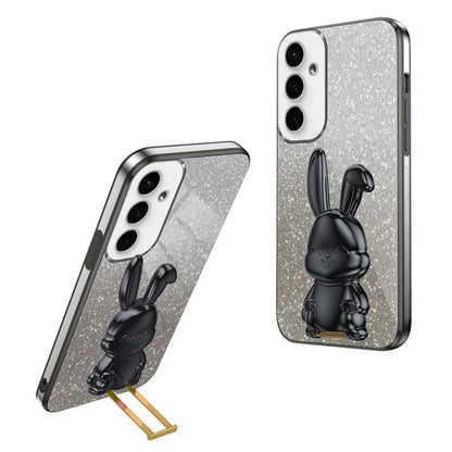 For Samsung Galaxy S23 FE Cell Phone Case Cute Rabbit Pull-out Kickstand Drop Resistant Cover
