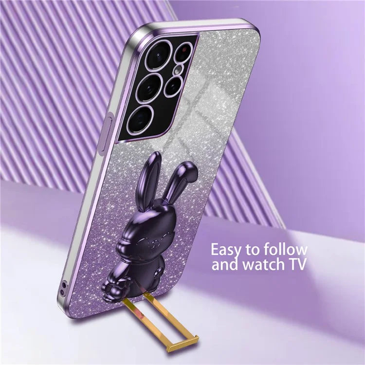 For Samsung Galaxy S21 Ultra 5G Case Lovely Rabbit PC+TPU Pull-out Kickstand Smartphone Cover