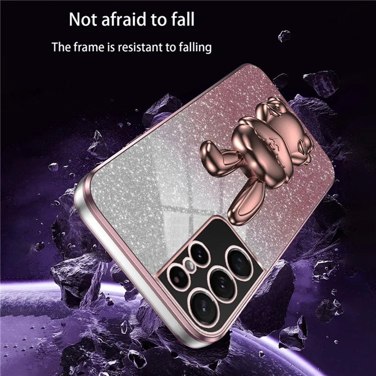 For Samsung Galaxy S21 Ultra 5G Case Lovely Rabbit PC+TPU Pull-out Kickstand Smartphone Cover