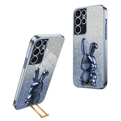 For Samsung Galaxy S21 Ultra 5G Case Lovely Rabbit PC+TPU Pull-out Kickstand Smartphone Cover