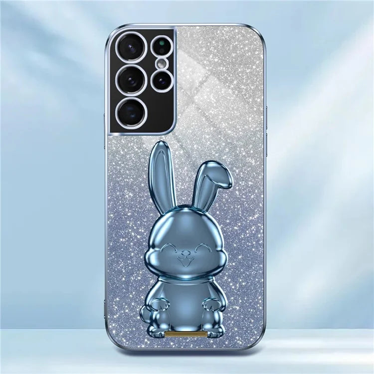 For Samsung Galaxy S21 Ultra 5G Case Lovely Rabbit PC+TPU Pull-out Kickstand Smartphone Cover