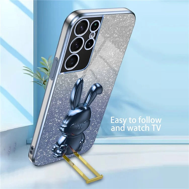 For Samsung Galaxy S21 Ultra 5G Case Lovely Rabbit PC+TPU Pull-out Kickstand Smartphone Cover