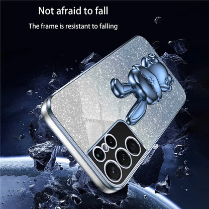For Samsung Galaxy S21 Ultra 5G Case Lovely Rabbit PC+TPU Pull-out Kickstand Smartphone Cover