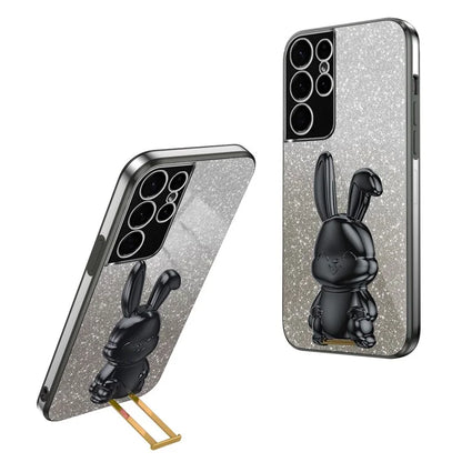 For Samsung Galaxy S21 Ultra 5G Case Lovely Rabbit PC+TPU Pull-out Kickstand Smartphone Cover