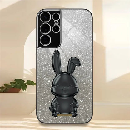 For Samsung Galaxy S21 Ultra 5G Case Lovely Rabbit PC+TPU Pull-out Kickstand Smartphone Cover
