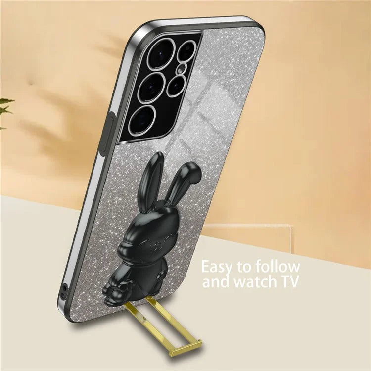 For Samsung Galaxy S21 Ultra 5G Case Lovely Rabbit PC+TPU Pull-out Kickstand Smartphone Cover