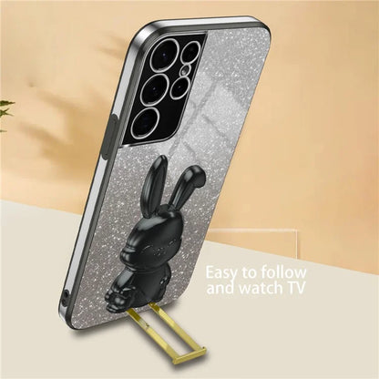 For Samsung Galaxy S21 Ultra 5G Case Lovely Rabbit PC+TPU Pull-out Kickstand Smartphone Cover