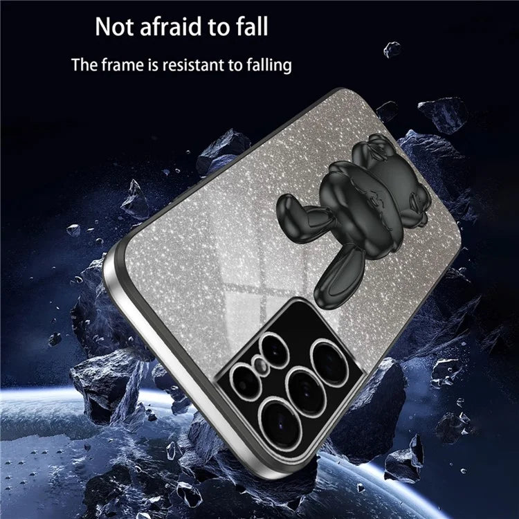 For Samsung Galaxy S21 Ultra 5G Case Lovely Rabbit PC+TPU Pull-out Kickstand Smartphone Cover