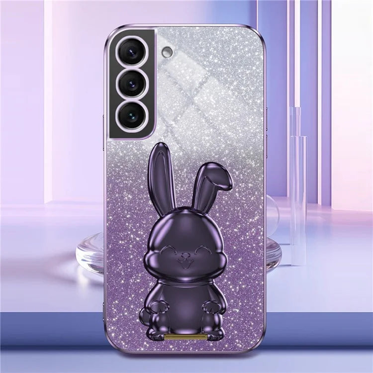 For Samsung Galaxy S22 5G Kickstand Phone Case Cartoon Rabbit Glitter Drop-proof Cover
