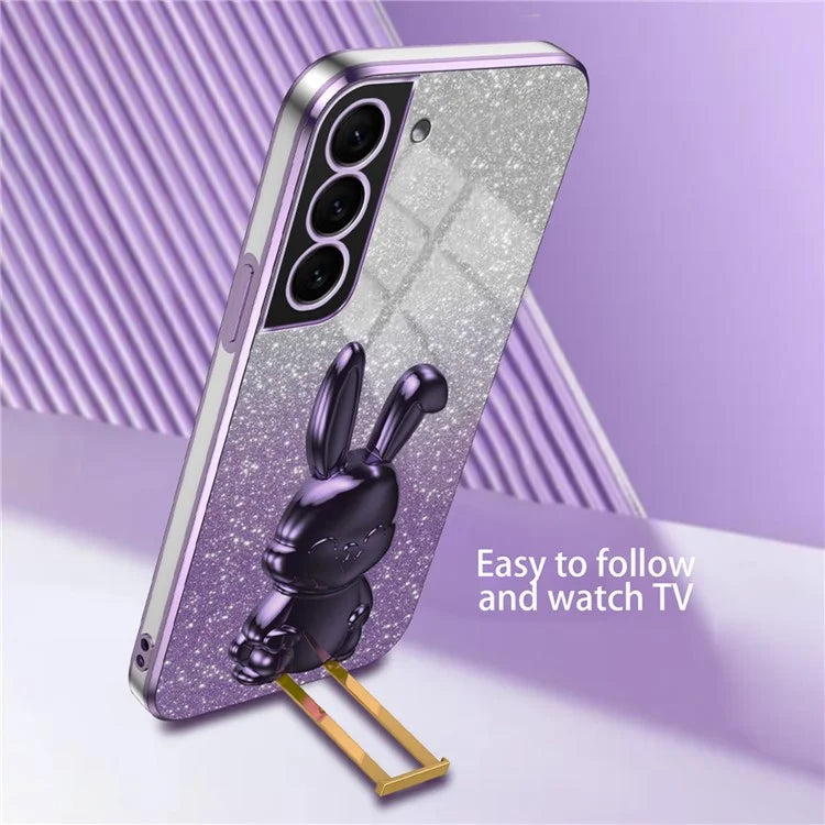 For Samsung Galaxy S22 5G Kickstand Phone Case Cartoon Rabbit Glitter Drop-proof Cover