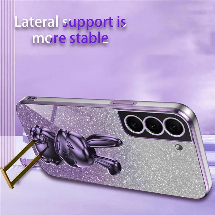 For Samsung Galaxy S22 5G Kickstand Phone Case Cartoon Rabbit Glitter Drop-proof Cover