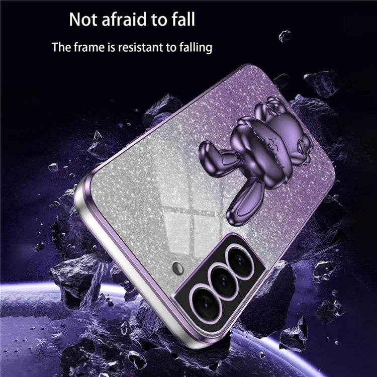 For Samsung Galaxy S22 5G Kickstand Phone Case Cartoon Rabbit Glitter Drop-proof Cover