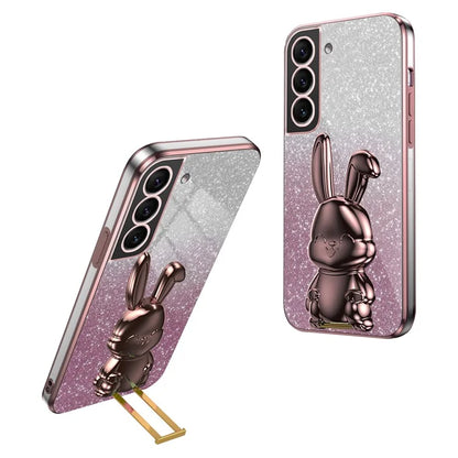For Samsung Galaxy S22 5G Kickstand Phone Case Cartoon Rabbit Glitter Drop-proof Cover