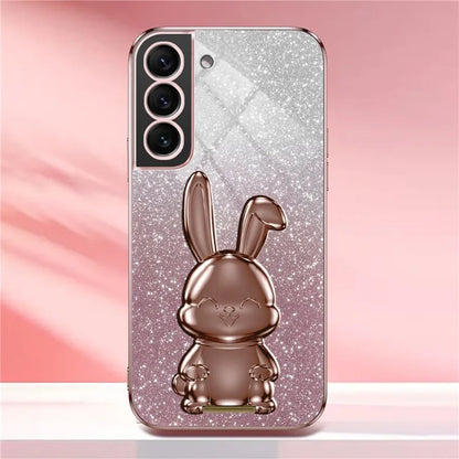For Samsung Galaxy S22 5G Kickstand Phone Case Cartoon Rabbit Glitter Drop-proof Cover