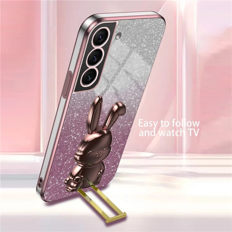 For Samsung Galaxy S22 5G Kickstand Phone Case Cartoon Rabbit Glitter Drop-proof Cover