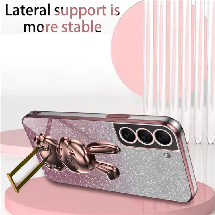 For Samsung Galaxy S22 5G Kickstand Phone Case Cartoon Rabbit Glitter Drop-proof Cover