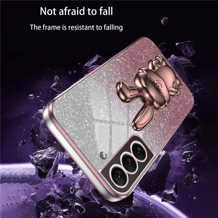 For Samsung Galaxy S22 5G Kickstand Phone Case Cartoon Rabbit Glitter Drop-proof Cover