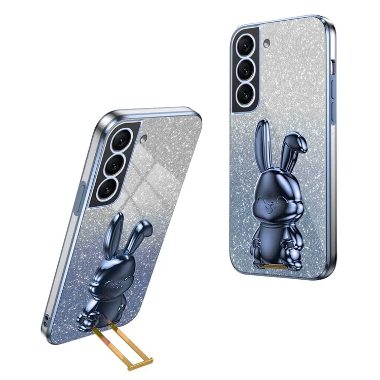 For Samsung Galaxy S22 5G Kickstand Phone Case Cartoon Rabbit Glitter Drop-proof Cover
