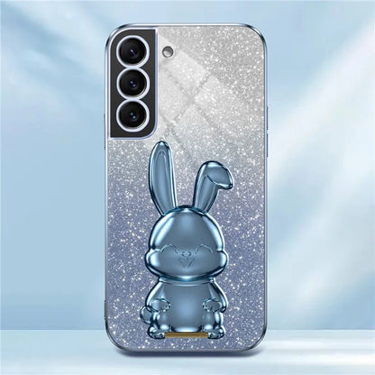 For Samsung Galaxy S22 5G Kickstand Phone Case Cartoon Rabbit Glitter Drop-proof Cover