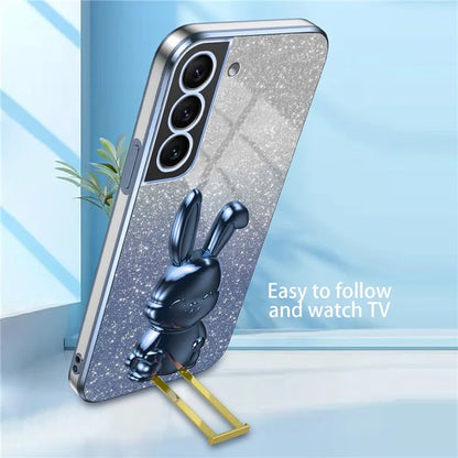 For Samsung Galaxy S22 5G Kickstand Phone Case Cartoon Rabbit Glitter Drop-proof Cover