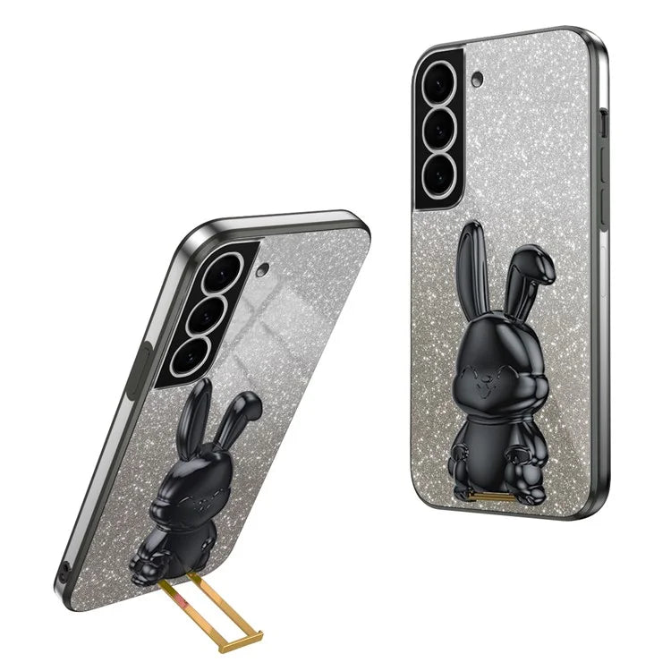 For Samsung Galaxy S22 5G Kickstand Phone Case Cartoon Rabbit Glitter Drop-proof Cover
