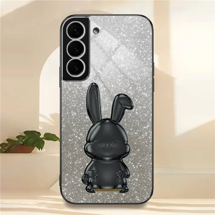 For Samsung Galaxy S22 5G Kickstand Phone Case Cartoon Rabbit Glitter Drop-proof Cover