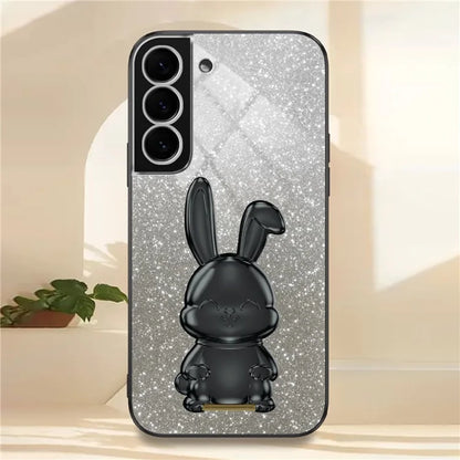 For Samsung Galaxy S22 5G Kickstand Phone Case Cartoon Rabbit Glitter Drop-proof Cover