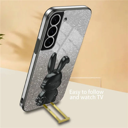 For Samsung Galaxy S22 5G Kickstand Phone Case Cartoon Rabbit Glitter Drop-proof Cover