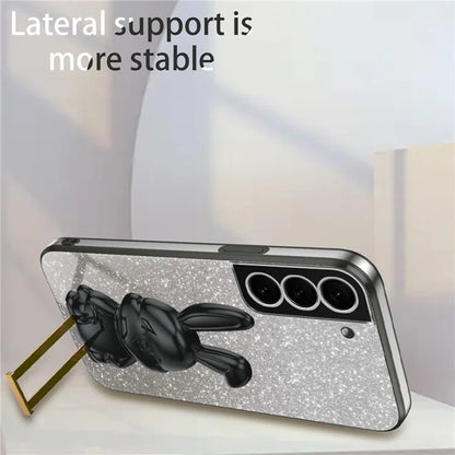 For Samsung Galaxy S22 5G Kickstand Phone Case Cartoon Rabbit Glitter Drop-proof Cover