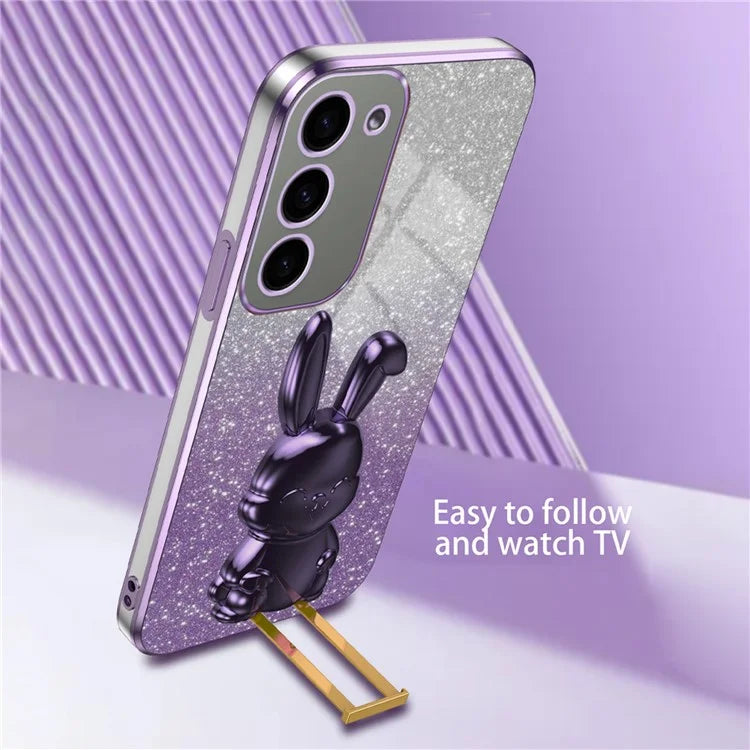 For Samsung Galaxy S23 Case Glitter Electroplated Mobile Phone Cover with Pull-out Kickstand