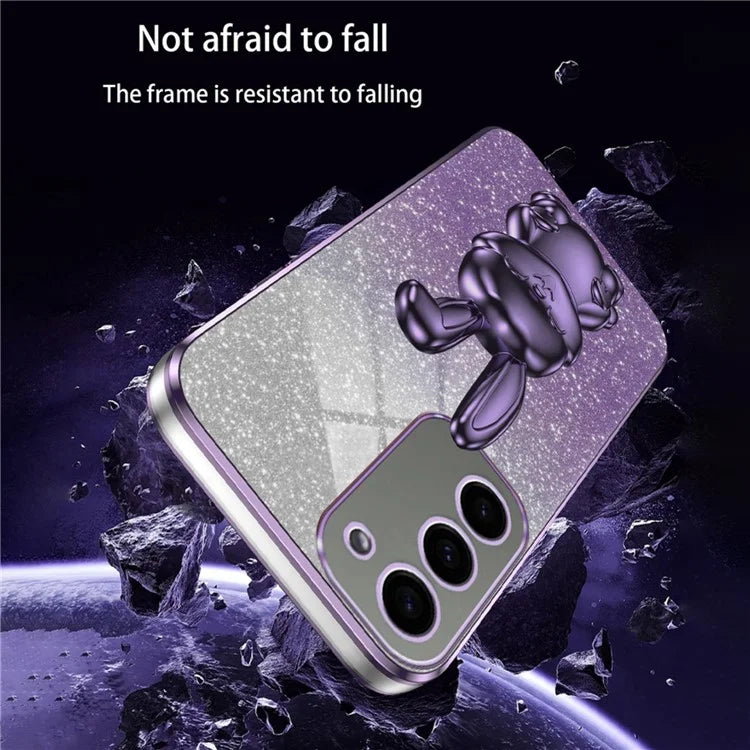 For Samsung Galaxy S23 Case Glitter Electroplated Mobile Phone Cover with Pull-out Kickstand
