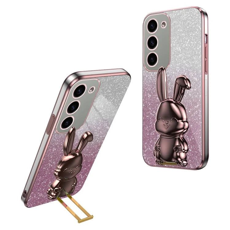 For Samsung Galaxy S23 Case Glitter Electroplated Mobile Phone Cover with Pull-out Kickstand