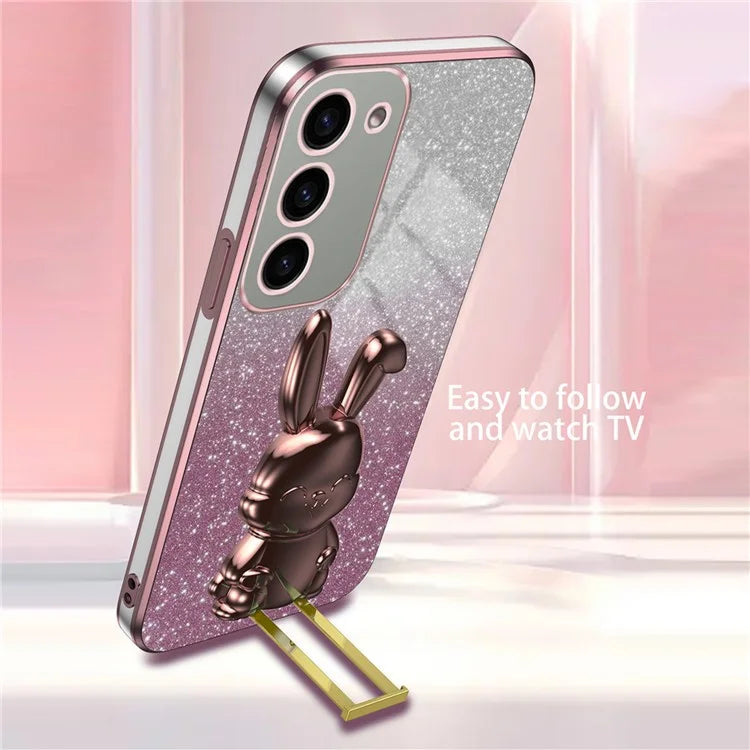For Samsung Galaxy S23 Case Glitter Electroplated Mobile Phone Cover with Pull-out Kickstand