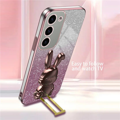 For Samsung Galaxy S23 Case Glitter Electroplated Mobile Phone Cover with Pull-out Kickstand